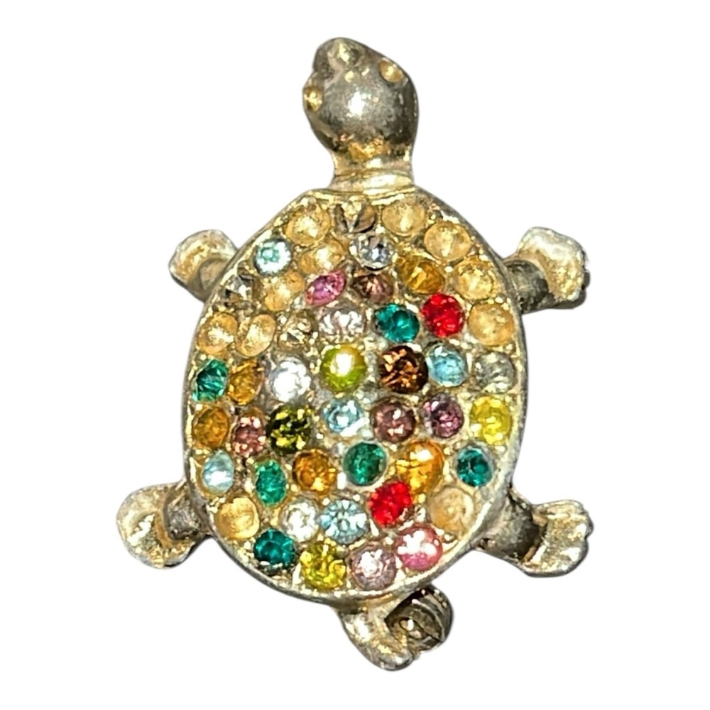 Multicolor Crystal Turtle Brooch